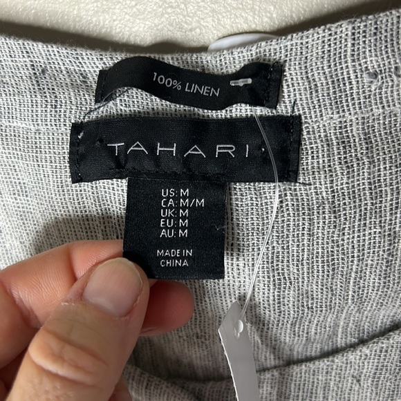 TAHARI 100% Linen Gray Gauzy Button Down Top Size Medium - Picture 5 of 16